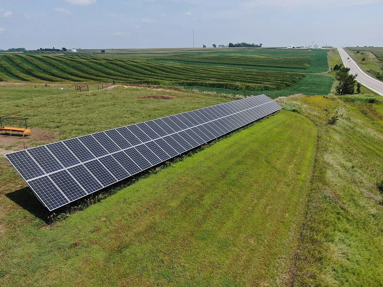 Ground-mounted photovoltaic array at a solar farm